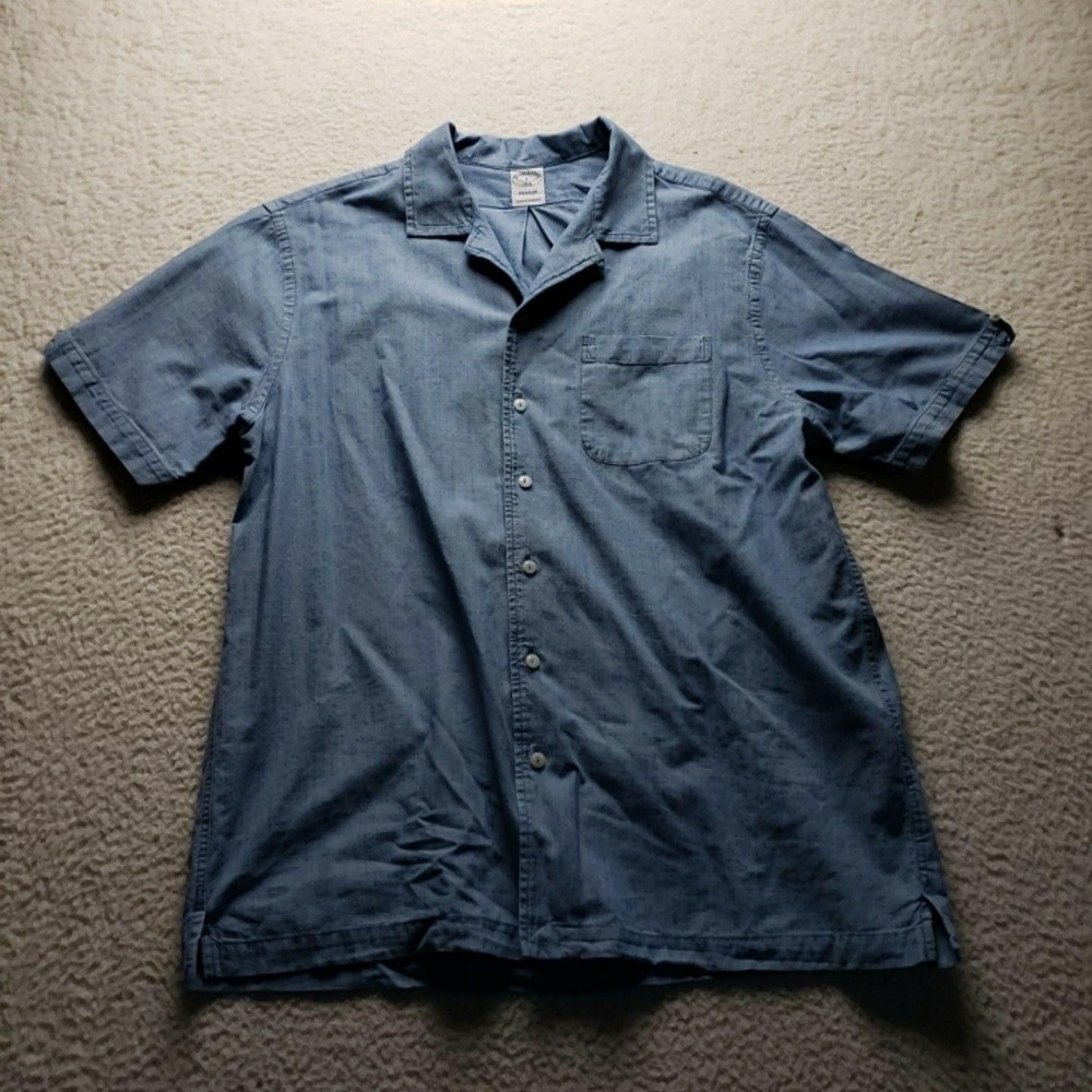 Brooks Brothers Shirt Mens Large Blue Chambray Short Sleeve Button-Up Casual
